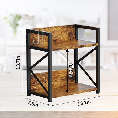 RUILALIFE 2 Tier Kitchen Counter Shelf Organizer, Coffee Bar Station Organizer for Countertop，Space Saving Spice Rack, Desk Shelf Riser, Coffee Bar Accessories(Rustic Brown, Medium)