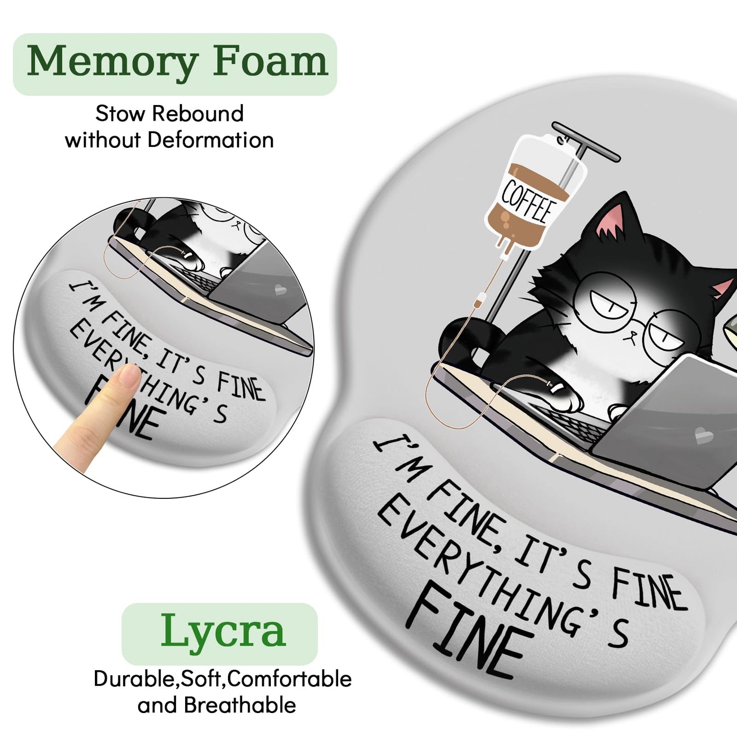 LIMKRIAN Cat Ergonomic Mouse Pad with Wrist Rest, Gaming Mouse Pad with Wrist Support, Funny Mouse Pads for Desk, Computer Mousepad with Non-Slip Pain Relief PU Base, Cute Office Desk Accessories
