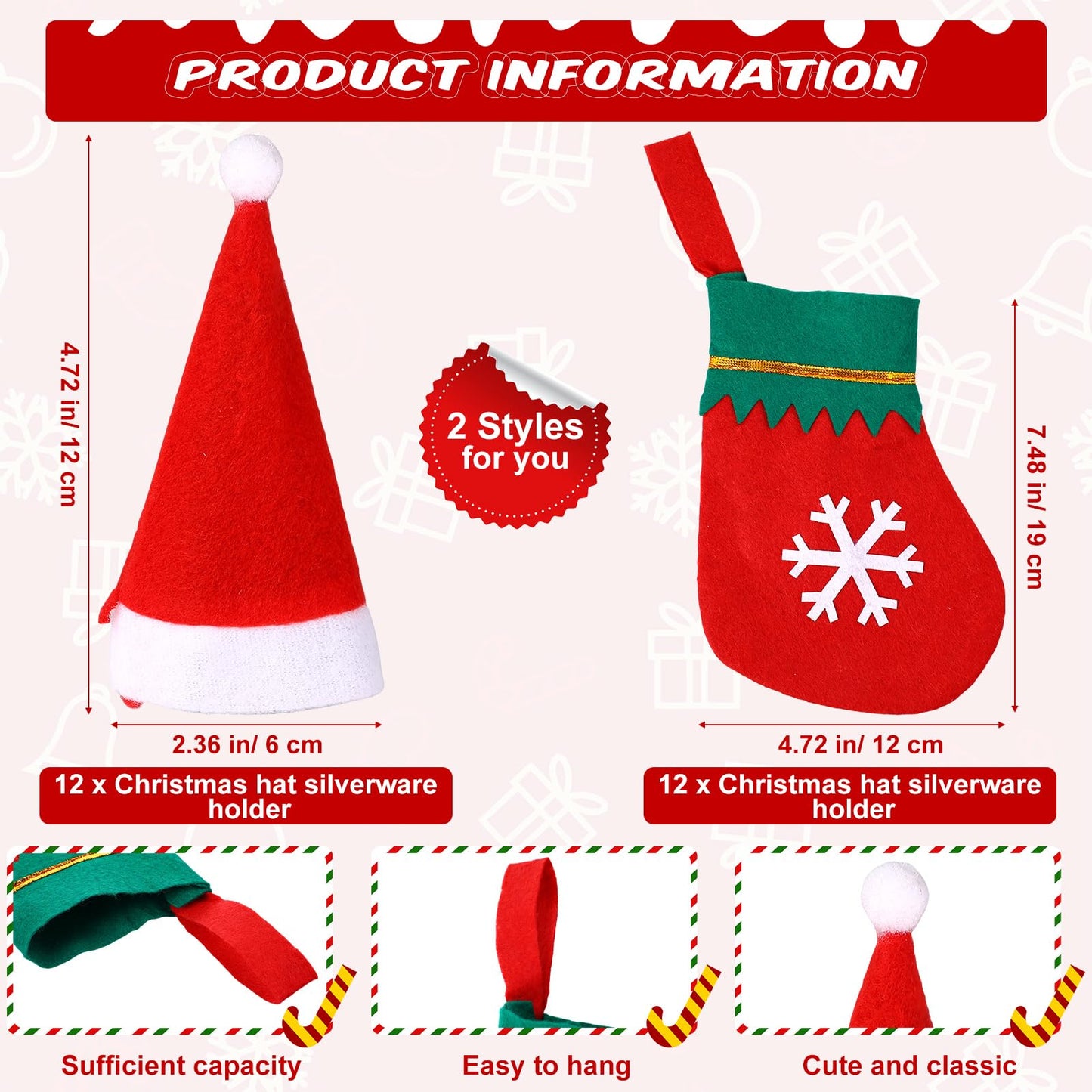 Geetery 24 Set Christmas Cutlery Tableware Holders Christmas Santa Hats Silverware Holders Christmas Socks Silverware Holders and Wooden Cutout Letter Signs for Party Dinner Table Decorations