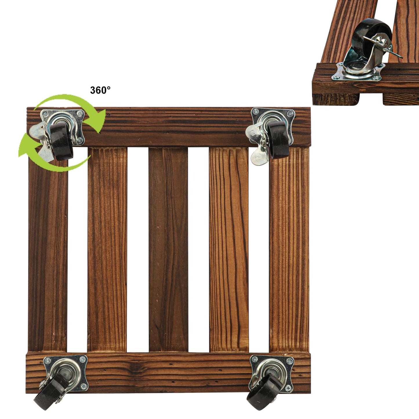 Yiksonyo 12 Inch Wooden Plant Caddy with Wheels, 4 Pack Rolling Plant Stand, Heavy Duty Indoor Outdoor Use, 360° Lockable Casters, Brown, Supports 132 lbs