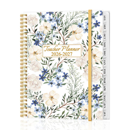 2026-2027 Teacher Planner, Lesson Planner from August 2026 - July 2027, Teacher Lesson Planner Book 2026-2027 for Teacher Class Schedule, Student Info & Weekly Planning, 8" x 10", Crushed Flower
