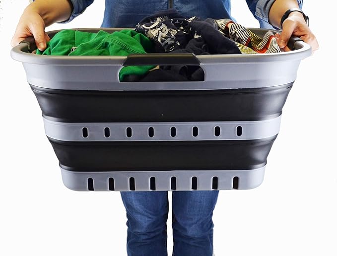 SAMMART 30L Collapsible 3 Handled Plastic Laundry Basket