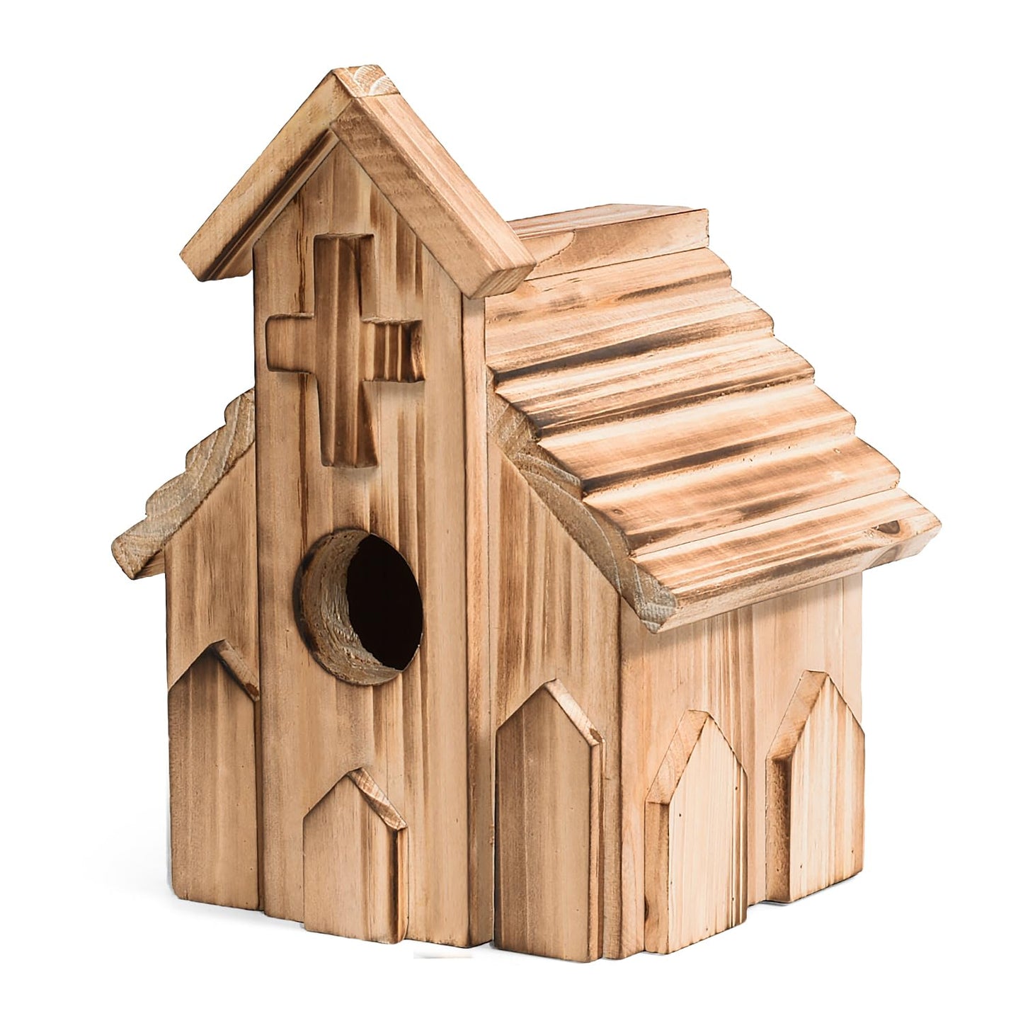 NATUREYLWL Church-Shaped Wooden Birdhouses, Cross Design Bird Houses for Outside, Hanging Birdhouse for Bluebird, Robin, Cardinal, Sparrow, and Finch, Bird Nesting Box for Outdoor Garden Decoration
