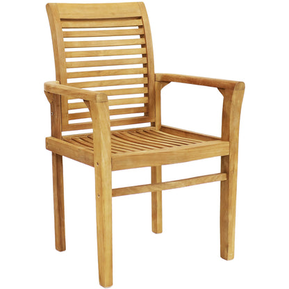 Sunnydaze Solid Teak Outdoor Dining Chair –Durable Wood Slatted Patio Chair with Arms for Backyard, Deck, & Patio - Light Brown Wood Stain Finish