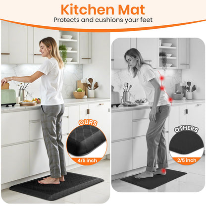 TranquilMoments 4/5 Inch Extra Thick Kitchen Mats for Floor,Non Slip Anti Fatigue Kitchen Rugs,Waterproof Stain Resistant Sink Mat,Cushioned Standing and Comfort Mats for Office (17"x24" Black)