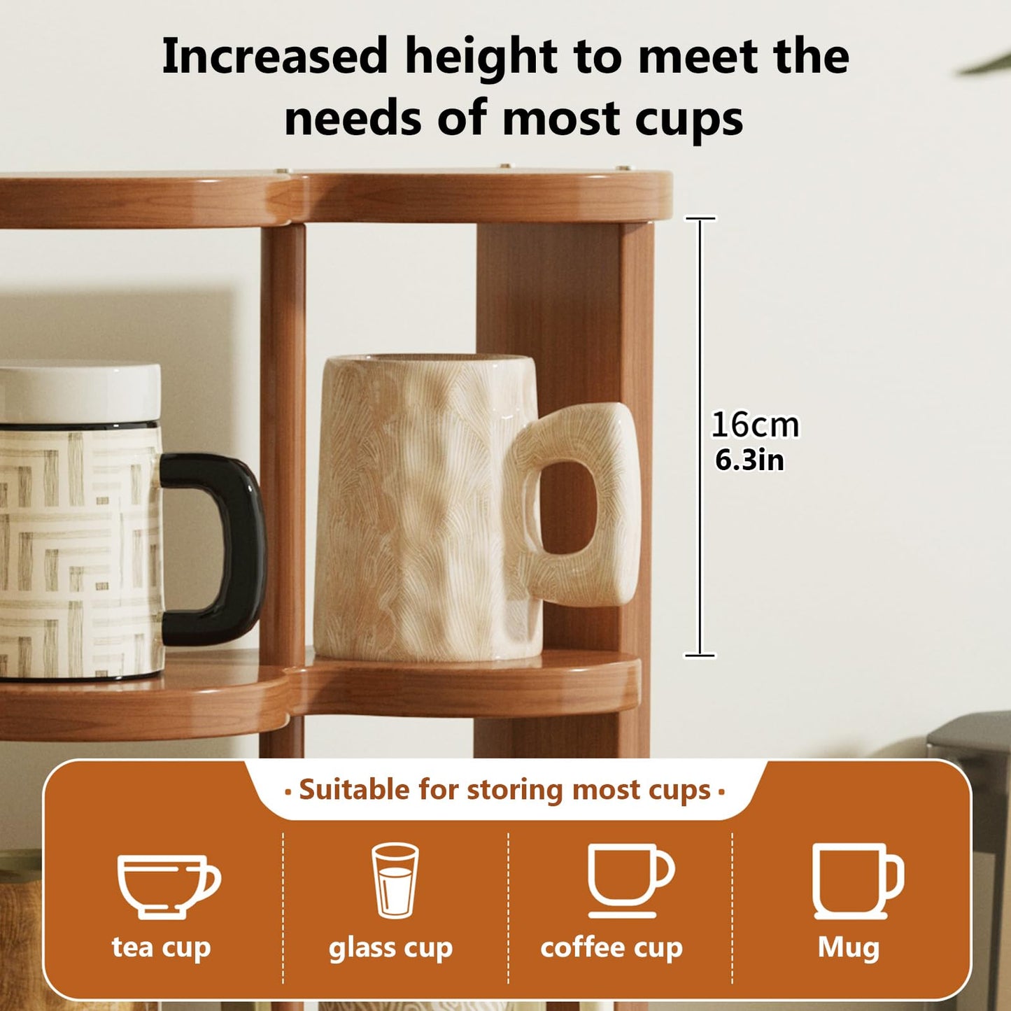 STEHEMO Wooden Coffee Mug Display Rack, Countertop Freestanding Grid Vintage Coffee Cup Display Stand, Rustic Coffee Mug Holder Organizer for Kitchen, Coffee Station,9 Grid