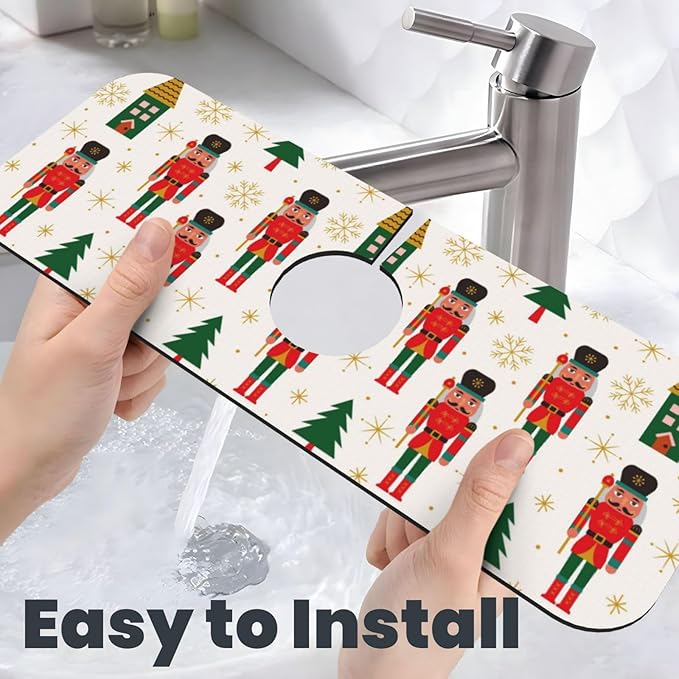 Nutcracker Christmas Tree Snowflakes Kitchen Sink Splash Guard Faucet Mat Super