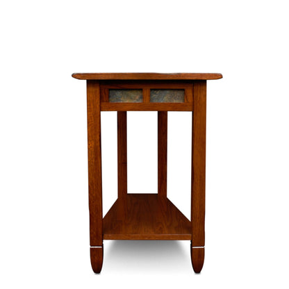 Leick Home Slate End Table, Solid Wood, Narrow Wedge Shape, Slate Tile Insets, Bottom Display Shelf, Easy-Assembly, Rustic Oak, 23.5 in. L x 17 in. W x 24 in. H, 10056