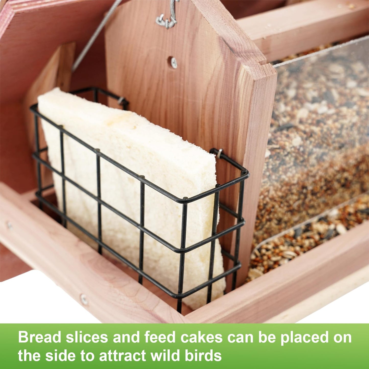 Liawm Wooden Bird Feeder for Outdoors Hanging Mount Large Capacity, Red Cedar Garden Roof Feeder with 2 Suet Cages, Cardinal Bluebird Birdfeeder for Garden Decoration Yard, Weatherproof Durable