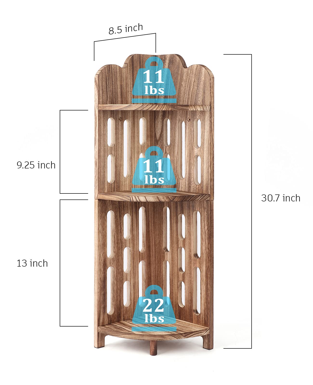 Meangood Bathroom Corner Shelf Stand, 3 Tier Solid Wood Display Shelf for Narrow Space, Shower Corner Shelf, Plant Stand Nightstand, for Living Room, Bedroom, Home Office, Elegant Carbonized Black