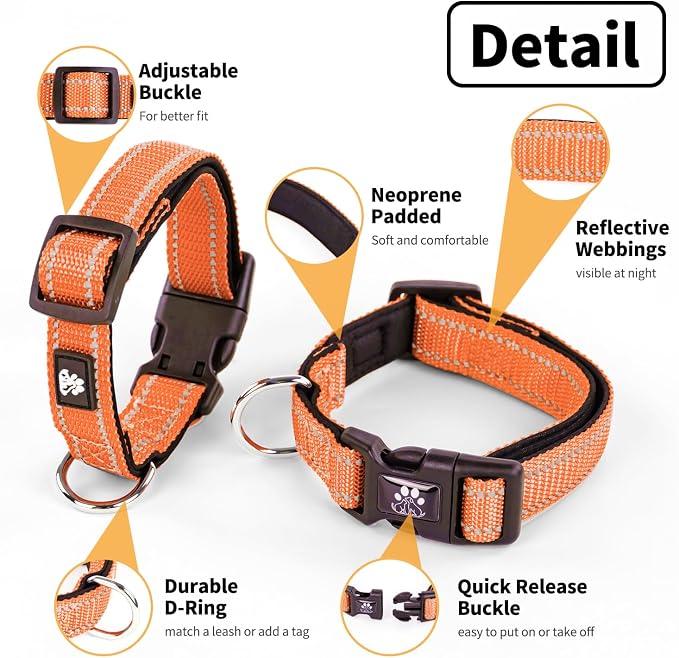 NESTROAD Dog Collar and Leash Set,Reflective Dog Collars with Quick Release Buckle,Adjustable Nylon Pet Collar for Small Medium Large Dogs(Large,Orange)