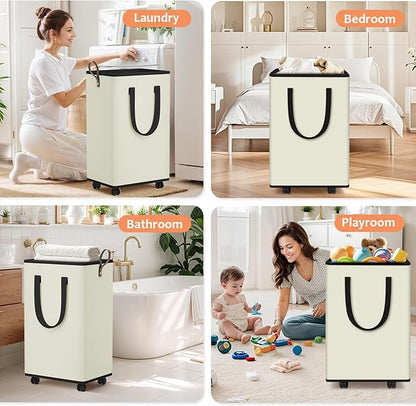Laundry Basket with Wheels, Collapsible Laundry Baskets, Laundry Hamper with