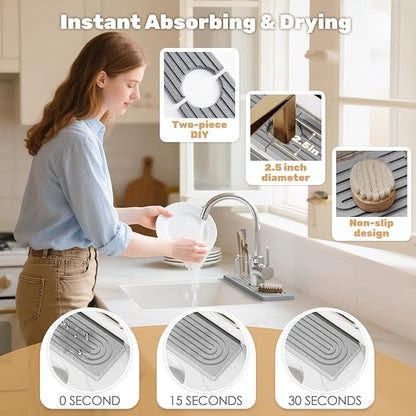 15.7''x4.8''Stone Faucet Mat for Kitchen Sink, Diatomite Quick Dry Kitchen Sink