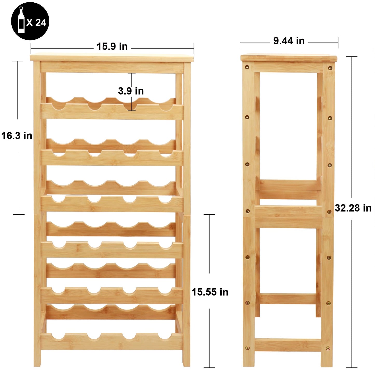 Thalomely Wine Rack Free Standing Floor, 6-Tier 24 Bottles Display Wine Storage Shelves with Table Top, Easy-Assembly Freestanding Bamboo Wine Racks for Kitchen Dining Room Bar, Natural