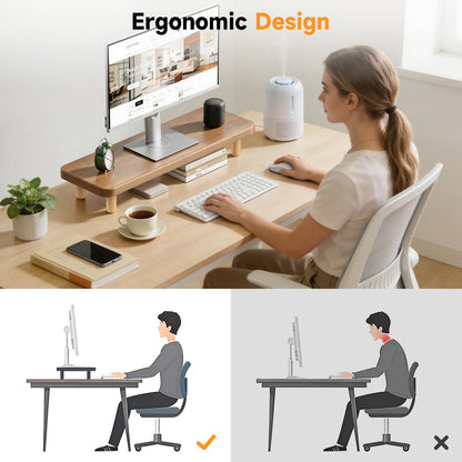 NestNeat Monitor Stand Riser, 24 Inch Wood Desk Organizer with Monitor Stand & Storage Computer Monitor and Laptop Riser Multifunctional Laptop Stand Desk Organizer for Office Home Screen/Laptop/PC (Walnut)