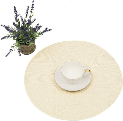SHACOS Round Braided Placemats Set of 6 Round Table Place Mats for Dining Tables 15 inch (Cream, 6)