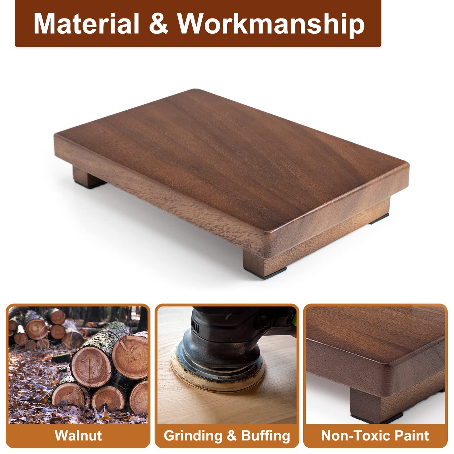 kulusion Walnut Wood Pedestal Stand, Wooden Soap Tray Farmhouse Decor Wood Riser Display for Bottle Plant Makeup Tissues Candles Towels Jewelry (Medium, 9 x 5.9 x1.57Inch)
