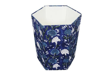 Generic 3.3 Gallon Cotton Hand Block Printed Paper Waste Basket |Small Decorative Trash Can for Housewarming Gifts in Living Room, Bedroom, Bathroom | Eco-Friendly, Plastic-Free (1, BLUE FLOWAR)