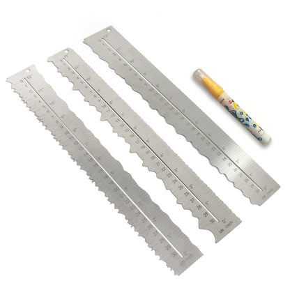 UPTTHOW 3PCS Stainless Steel Metal Paper Tearing Ruler Craft Ruler for Cutting Paper to Wavy Line Jagged and Irregular Edges 12'' Measuring Tool for Engineering School Office Architect and Drawing