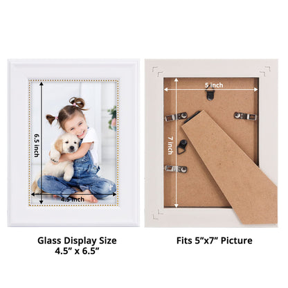 GraduationMall 5x7 Picture Frames, Real Glass, Display Photos for Wall or Tabletop, White with Gold Beads, 2-Pack