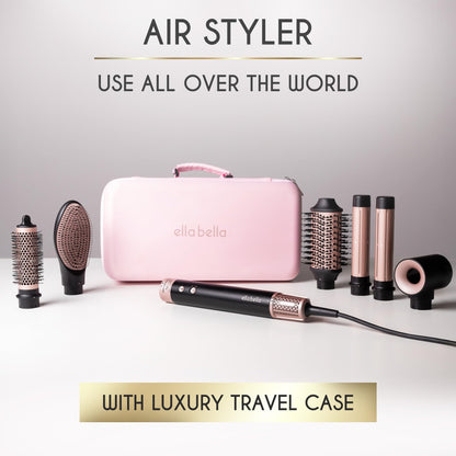 ELLA BELLA® 6 in 1 Professional Hot Air Styler • Powerful Hair Dryer & Straightener Set • Styling Without Heat Damage • Fast Drying Curling Volumizing Straightening • Includes Protective Travel Case