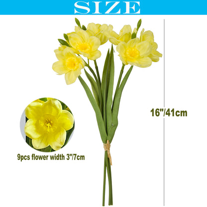 cn-Knight 2pcs Artificial Daffodil Bundles,16 Inch Faux Daffodil Stems with 18pcs Latex Fake Flowers,Premium Artificial Flowers for Home Decor Centerpiece DIY Wedding Bouquet Supply,Yellow