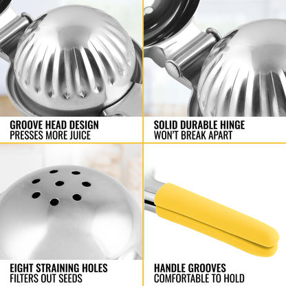 Zulay Lemon Squeezer Stainless Steel with Premium Heavy Duty Solid Metal Squeezer Bowl (Black Grip, Large)