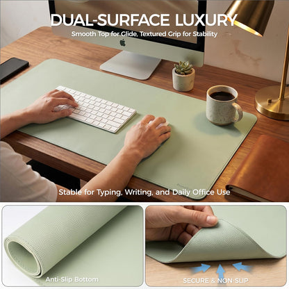 PROMATTOO Large Desk Pad Non-Slip Desk Mat Protector for Keyboard Mouse Waterproof Vegan Leather Surface Faux Leather Laptop Mat Smooth Mouse Pad Premium Gift Tube Matcha Green 35" x 17"