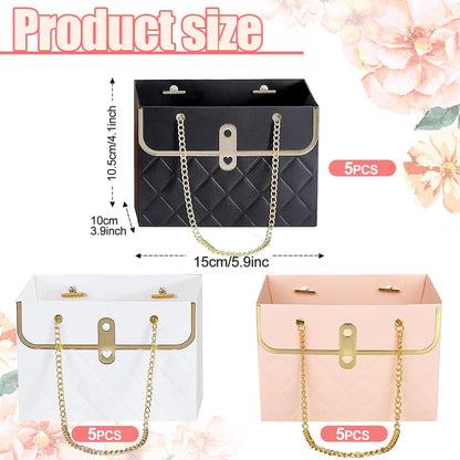 VAIPI 15 Pcs Flower Paper Gift Box with Metal Chain Flower Paper Gift Bags Flowers Bouquet Storage Bucket Florist Bag Floral Wrap Box for Valentines Mothers Day Wedding Party Supplies
