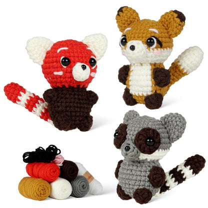 MOREJMTT Crochet Kit for Beginners, Crochet Animal Kits,Crocheting Kit for Starters with Step-by-Step Video Tutorials, Knitting kit (3Pack Forest Animals)