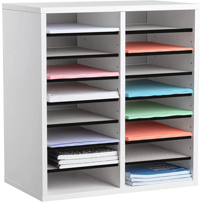 AdirOffice Wooden Literature Organizer Sorter (12 Compartment, White) Wooden Literature Organizer Sorter (16 Compartment, White) Bundle