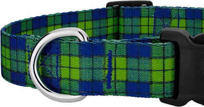Country Brook Petz - Blue and Green Plaid Everyday Dog Collar and Leash - Plaid and Argyle Collection Featuring Charming Designs (1 Inch, Medium)