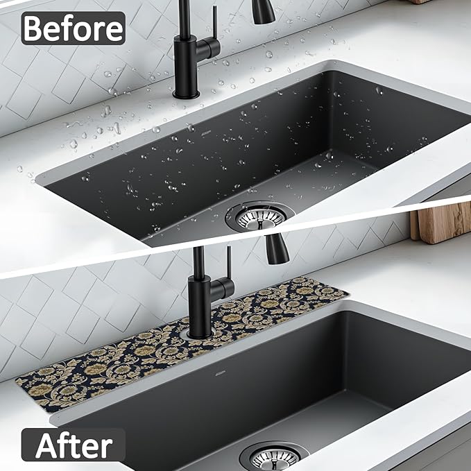 24" X 5.5" Kitchen Sink Splash Guard Faucet Mat Floral Flower Super Absorbent