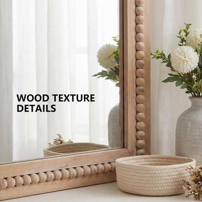 H HOMEWINS Rustic Rectangle Mirror,24x36 Wooden Farmhouse Mirrors,Boho Bathroom Wall-Mounted Nature Beads Decor Mirror for Bedroom, Living Room,Vanity,Entryway,Over Sink