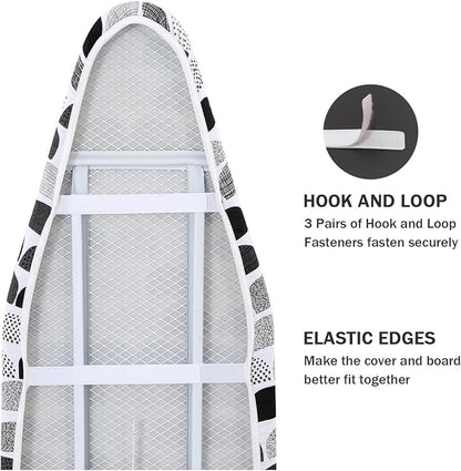Ironing Board Cover and Pad Standard Size 15" x 54", 3 Pairs of Hook and Loop