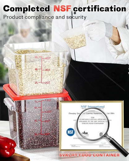 2QT NSF Food Storage Containers: 6 PCS Commercial Clear Square Food Storage