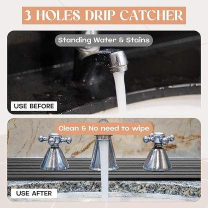 3 Hole Gray Faucet Mat for Kitchen Sink Bathroom 15.94" x 4.92" Kitchen Faucet