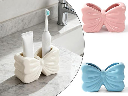 Bow Toothbrush Holder ， 2-Slot Toothbrush and Toothpaste Holder Cute Toothbrush
