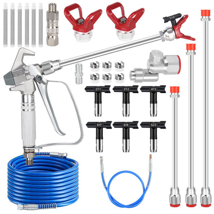 23 Pcs 3600PSI Paint Sprayer Gun Kits,with 50Ft High Pressure Hose,Extension Pole & Spray Tips & Filters &Nozzle Seat etc,Compatible With Graco 390 395 490 495 595 695 795 1095 Airless Sprayer