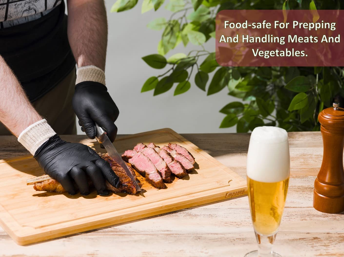 Nechtik BBQ Gloves - Disposable with 4 Cotton Liners and 100 Black Nitrile Gloves - Machine Washable, Powder Free, Latex Free