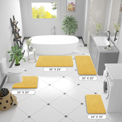 OLANLY Bathroom Runner Rugs 59x24, Extra Soft Absorbent Chenille Bath Rugs, Rubber Backing Quick Dry, Machine Washable Long Bath Mats for Bathroom Floor, Tub and Shower, Home Decor Accessories, Yellow