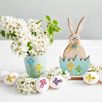 Haooryx Easter DIY Sticker Roll - 300Pcs Christain Religious Cross Shape Make A Face Stickers Self Adhesive Vinyl Waterproof Label Decal Water Bottle Laptop Skateboard Easter Egg Filler Party Supplies