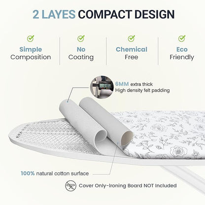 Ironing Board Cover and Pad 15"x54" Extra Thick Natural Cotton, Scorch and
