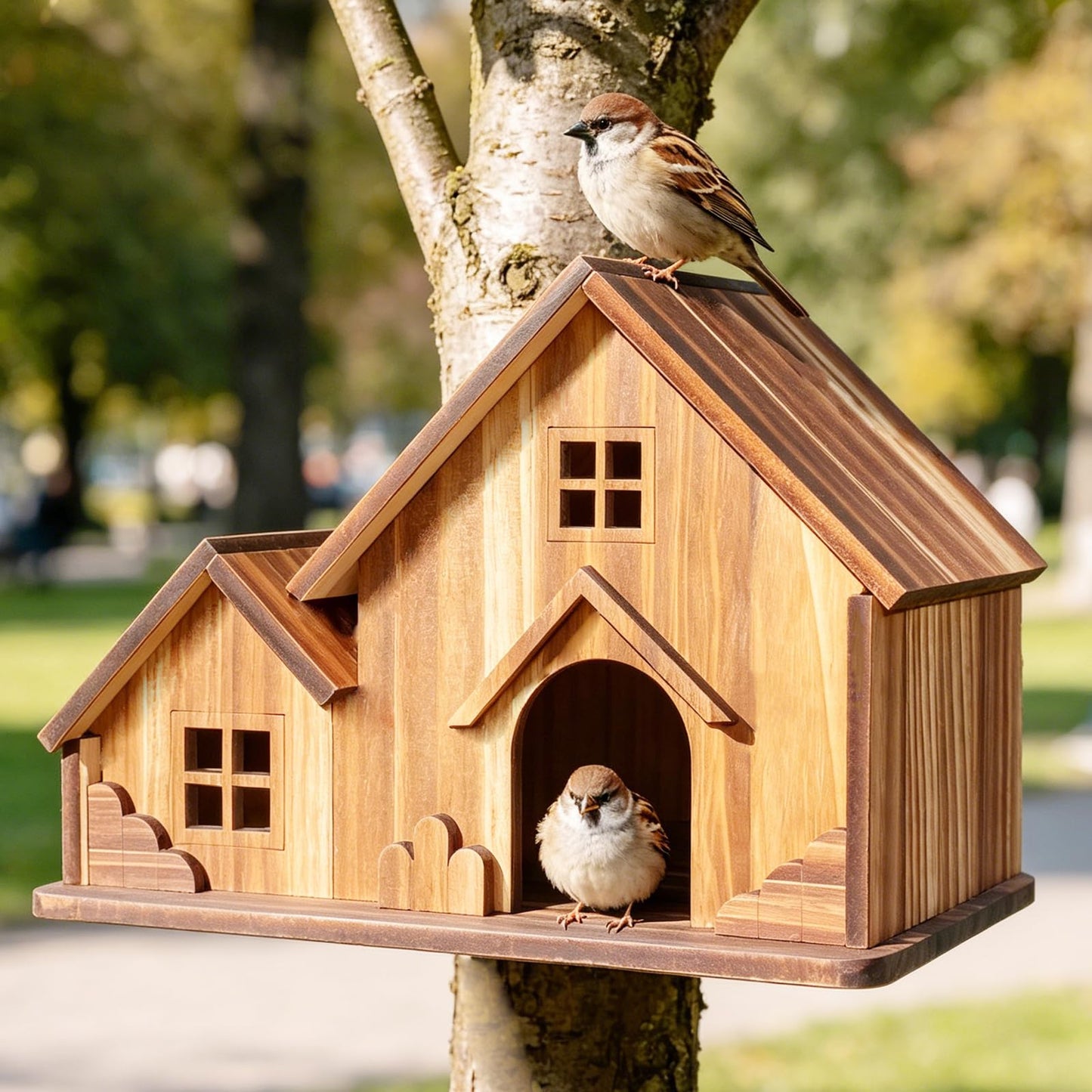 BlueYu Bird Houses for Outside, Wooden Hanging Birdhouse with Spacious Space, Outdoor Bird Nest for Bluebirds, Finches, Yellow Finches, Garden Decorative