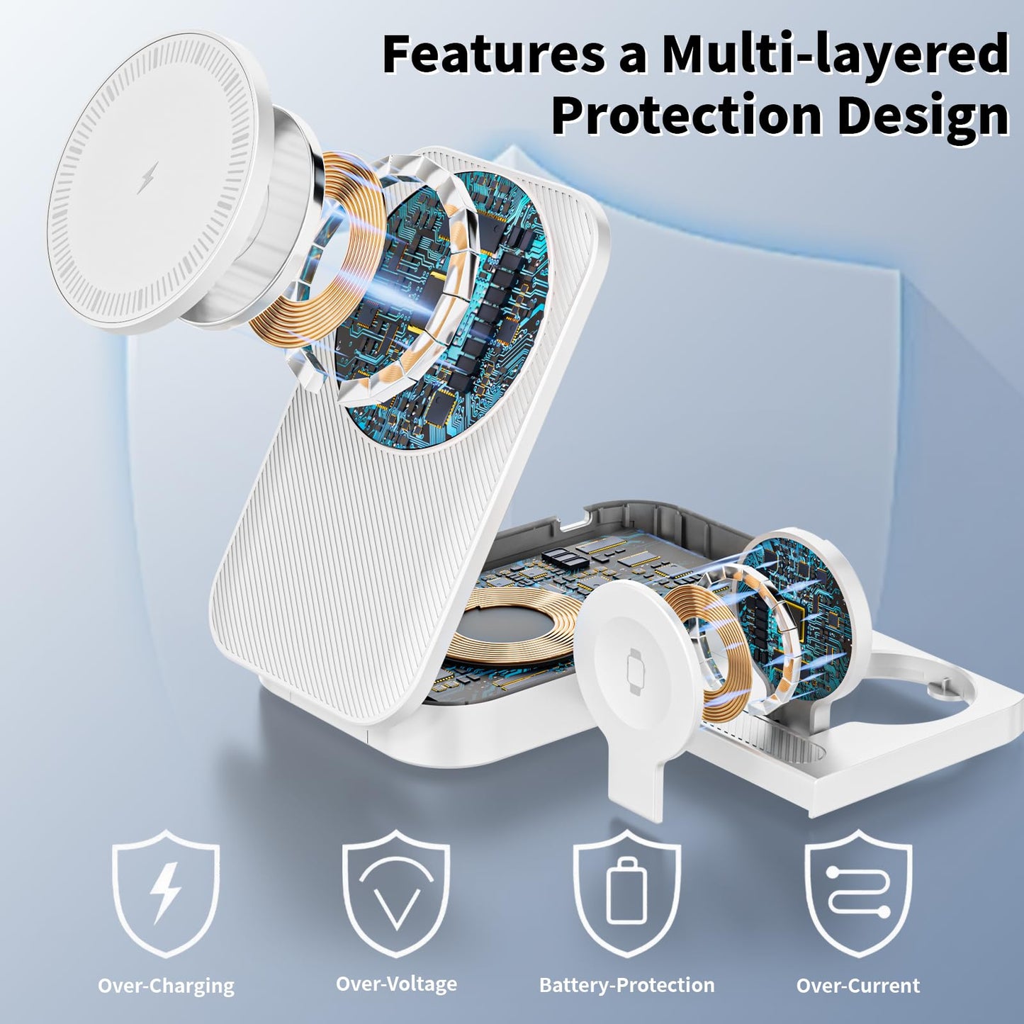 [Apple MFi Certified]Magnetic Charger 3 in 1 Charging Station,25W Wireless Foldable Mag-Safe Charger 6FT USB-C Cable Wireless iPhone Charging Station Compatible with iPhone 17/16/15/14/13/12 Pro/Plus