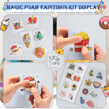 Liktoy 44Pcs Magic Foam Texture Painting Kit, 28Pcs Foam Texture Paper, 12 Colorful Brush, 2 Water Brushes, 3D Effect Texture Painting Set, Ideal for Halloween, Christmas, Birthday Gifts