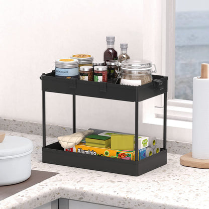 SPACELEAD 3 Tier Rolling Cart with Wheels, Storage Craft Art Trolley Organizer Serving, 3 Hanging Baskets Easy Assembly, for Office, Bathroom，Living Room, Kitchen, Black