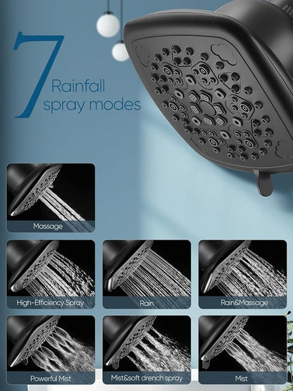 Cobbe Filtered Shower Head, 7 Modes High Pressure Shower Heads - 16 Stage Shower Head Filter for Hard Water for Remove Chlorine and Harmful Substances (Midnight Black Matte, 6 Inch Square)