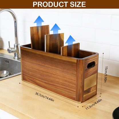 VLXXOI Large 4-Compartment Acacia Wooden Utensil Holder, Rustic Kitchen Counter Organizer, Extra Large Wood Storage Container for Cooking Utensils and Silverware