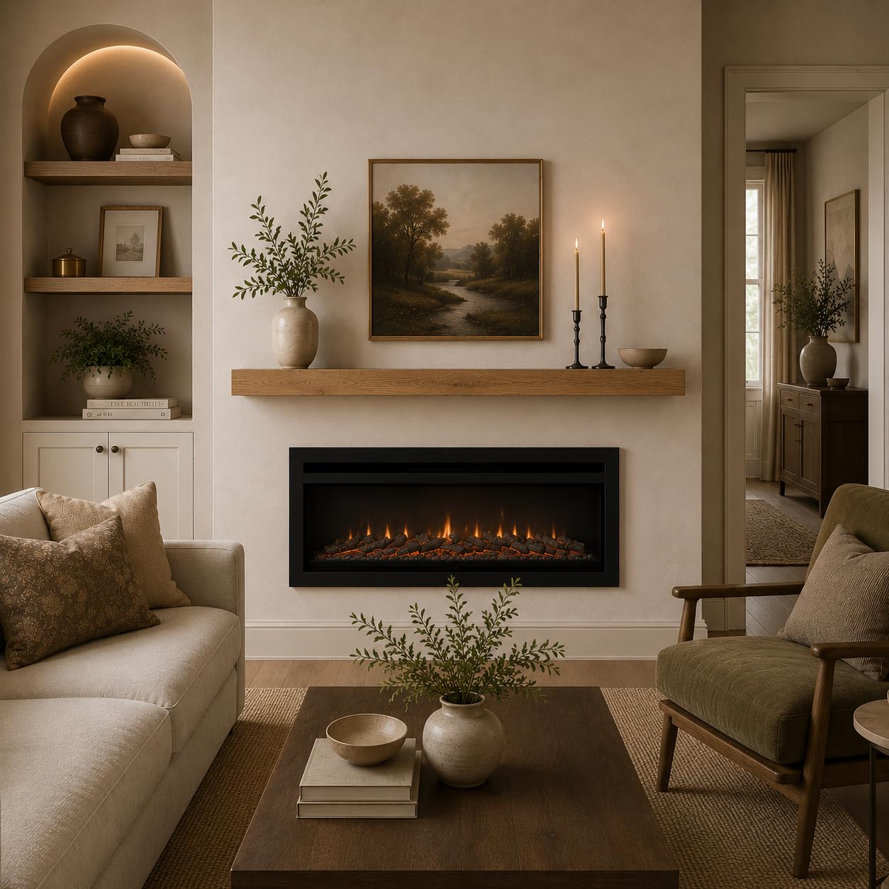 Urbandi Modern Fireplace Mantel, Contemporary, Floating Mantle, Shelf, Hand Crafted, (Aged Oak, 60Lx3Hx8D)